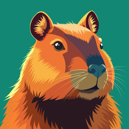 Close-up portrait of Capybara. Cute face of a wild capybara on a green background. Cute bright animal close upのイラスト素材