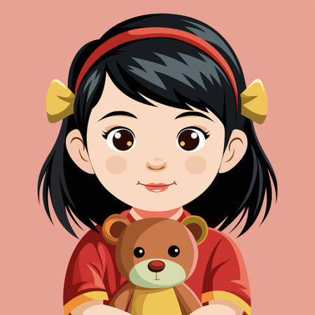 Portrait of a girl with a teddy bear in her hands. Vector illustrationのイラスト素材
