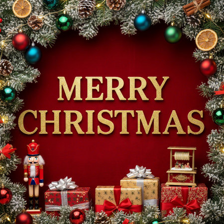 Merry Christmas and Happy New Year greeting card. Greeting card.の素材