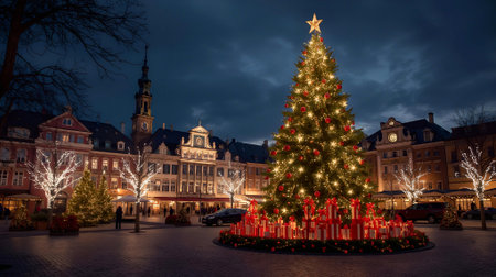 Christmas tree in the old town of Wroclaw, Poland.の素材
