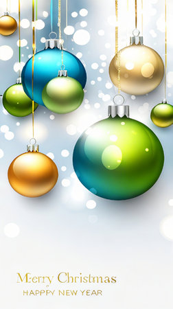 Merry Christmas and Happy New Year background with Christmas balls. Vector illustration.の素材
