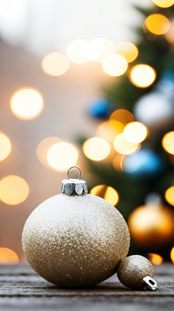 Christmas decoration on wooden background with bokeh defocused lights.の素材