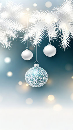 Christmas background with Christmas balls and fir tree branches. Vector illustration.の素材