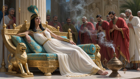 The image of a woman in a long white dress in the ancient interiorの写真素材