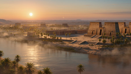 Ruins of Karnak temple in Luxor at sunset, Egyptの写真素材