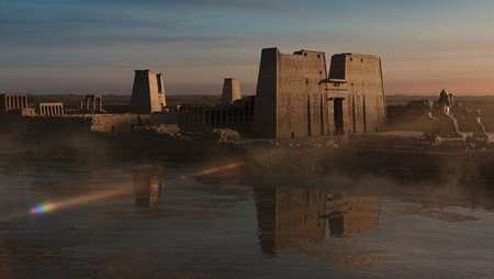 Ruins of Karnak temple in Luxor at sunset, Egyptの写真素材