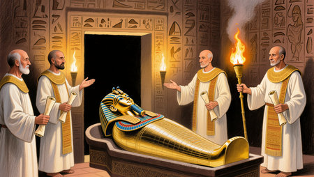 Egyptian gods in the temple of the pharaoh Tutankhamunの写真素材