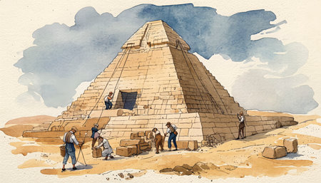 Egyptian pyramids in Giza, Egypt. Watercolor paintingの写真素材
