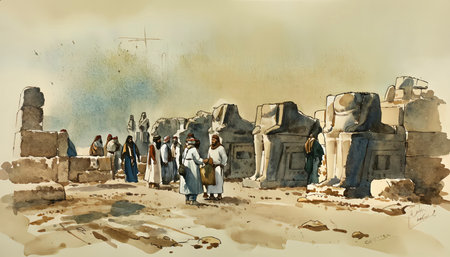 Ancient ruins of Karnak temple, Luxor, Egypt. Digital paintingの写真素材