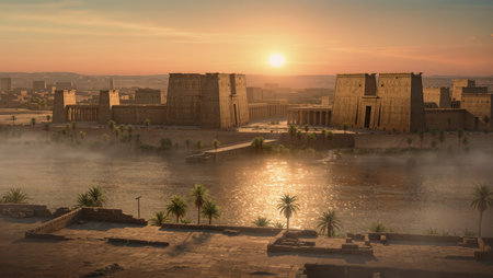 Panoramic view of Luxor, Egypt at sunrise. 3d renderingの写真素材