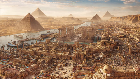 Panoramic view of the ancient city of Giza, Egyptの写真素材