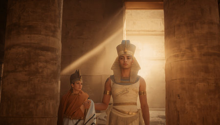 Ancient Egyptian women in the temple of Hatshepsut, Luxor, Egyptの写真素材