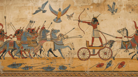 Egyptian hieroglyphs on the wall of the temple.の写真素材