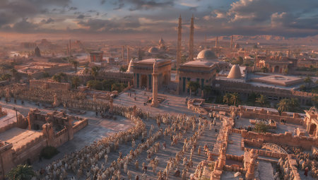 Aerial view of Qutub Minar complex in Delhi, Indiaの写真素材