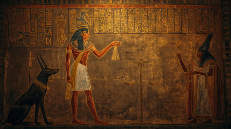 Egyptian hieroglyphs on the wall of the temple.の写真素材