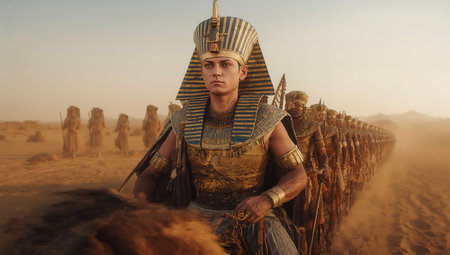 Egyptian warrior in the desert. Egyptian mythology. Ancient Egypt.の写真素材