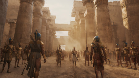 Egyptian soldiers in the ancient temple of Karnak, Luxor