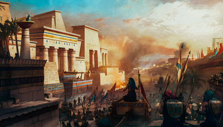 Digital painting of an ancient Egyptian sceneの写真素材