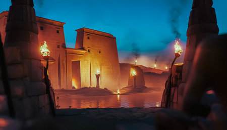 Temple of Debod in Abu Simbel at night, Egyptの写真素材