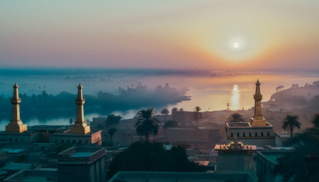 Sunset over Cairo, Egypt. Cityscape of Cairo at sunset.の写真素材