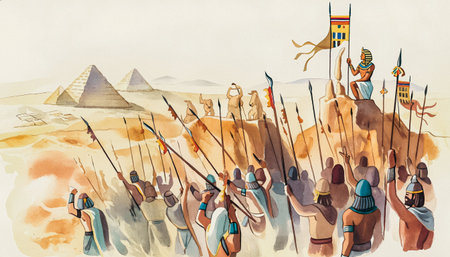 Egyptian hieroglyphs on the background of the pyramidsの写真素材