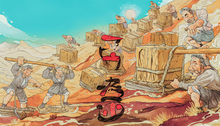 Cartoon scene of the battle with the pirates on the cliff.の写真素材