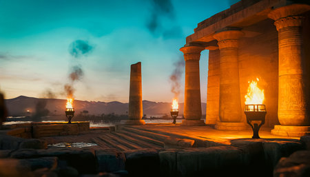 Night view of the Temple of Karnak in Luxor, Egyptの写真素材