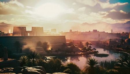 Tunisian cityscape at sunset. Filtered image processed vintage effect.