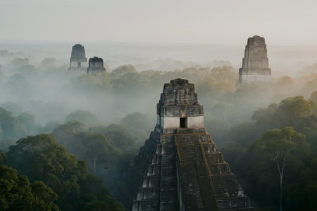 View of the ruins of the ancient city of Tikal, Guatemalaの写真素材