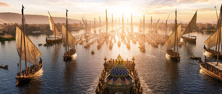 Panoramic view of the famous Golden Horn (Sailing boats) at sunset, Istanbul, Turkey