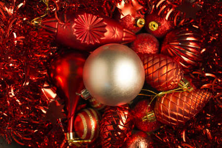 Christmas decoration in red and silver ballの写真素材