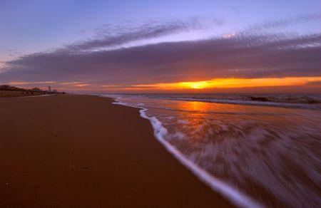 Beach with sunset colorsの写真素材