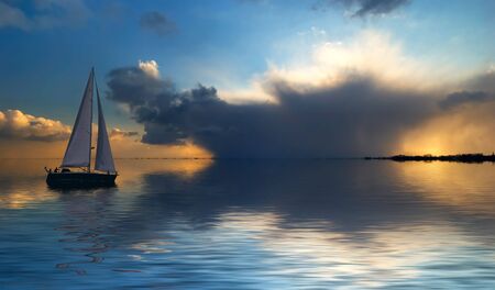 Sailing on a beautiful nightの写真素材