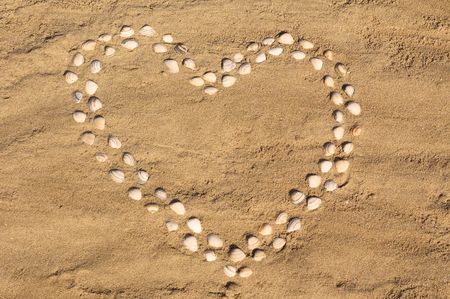 seashell heart on the beachの写真素材