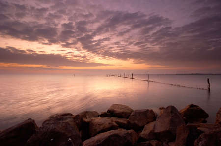 A lake with beautiful colors at nightの写真素材