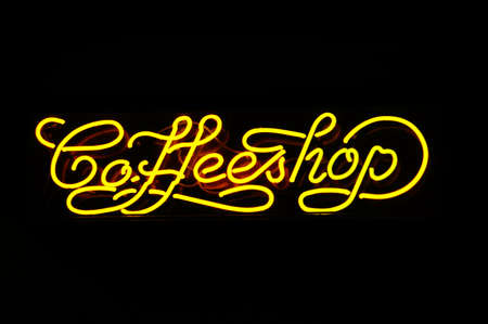 A neon sign of a coffeshop, photo taken in Amsterdamの写真素材
