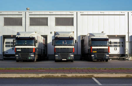 big trucks at loading dockの写真素材