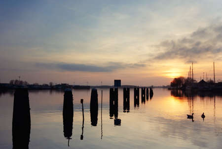 beautiful landscape scene in the eveningの写真素材