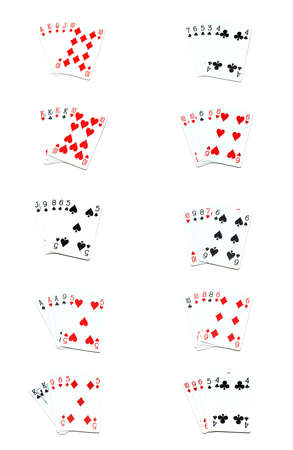 all poker hands on white 