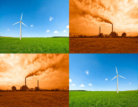 conceptual image of a power plant and a windmill