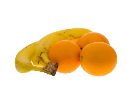 fresh oranges and banana isolated on a white backgroundの写真素材