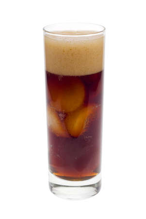 glass of fresh cola with ice isolated on a white background