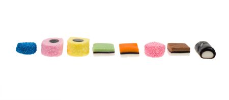 liquorice allsorts isolated on a white backgroundのeditorial素材