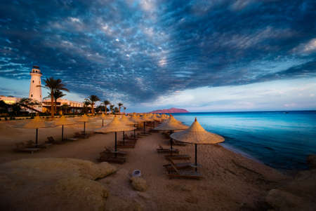 sunset and turquoise ocean in sharm el sheikh, egyptの写真素材