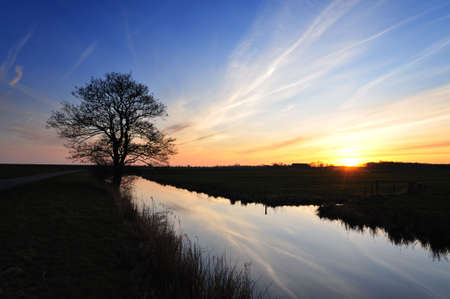 Sunset in Friesland, The Netherlandsの写真素材