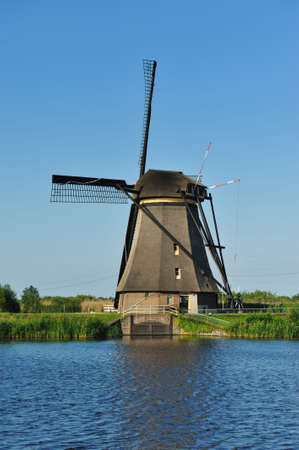 beautiful windmill landscape at kinderdijk in the netherlands near Rotterdamの写真素材