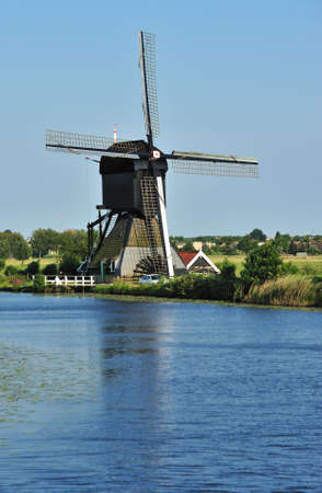 beautiful windmill landscape at kinderdijk in the netherlands near Rotterdamの写真素材