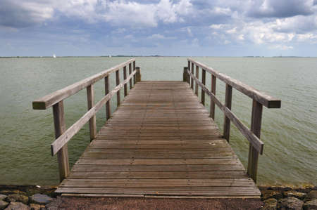 Wooden pier in Volendam The Netherlandsの写真素材