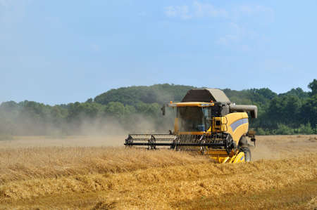 close up of a  combine harvesting in Germanyの写真素材
