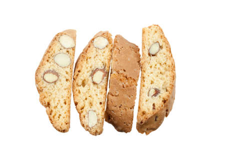 original Italian crisp almond cookies isolated on a white backgroundの写真素材
